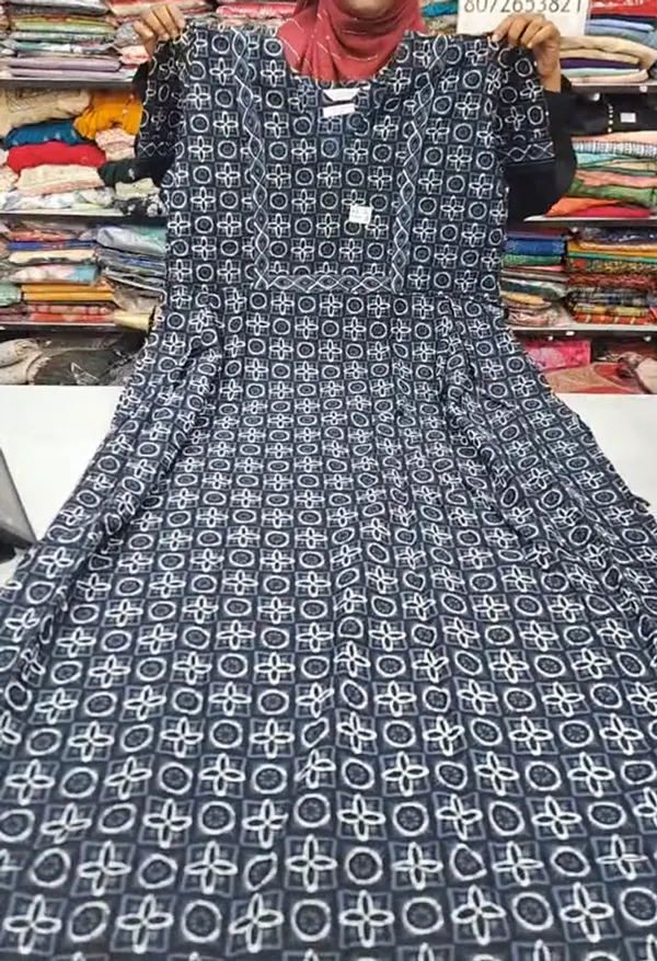 Pure Jaipur Cotton V-Neck Frock Maxi Nighty | NT3596